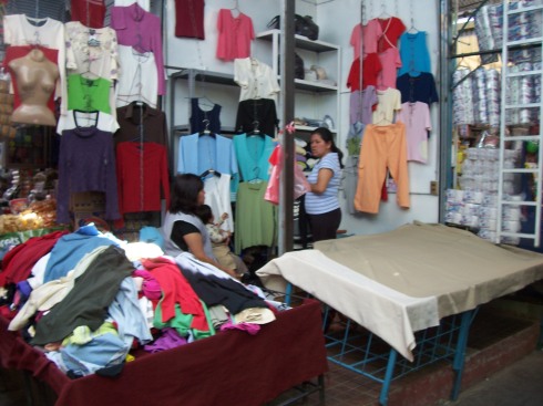A Bolivian shop selling second hand clothes. 2007.