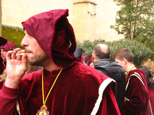 My analogy for the financial services industry - a hooded penitent who, when the hood is lifted, you can see is...well, smoking a fag. I'm working on my analogies. Semana Santa, Segovia, Spain, 2011. My own photo.